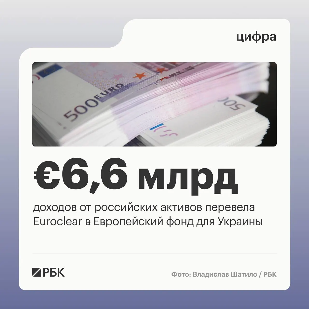 Бельгийский депозитарий Euroclear в первом квартале перевёл Киеву €6,6 млрд доходов от замороженных российских активов; следующий платёж €1,4 млрд ожидается в июле 2026 года.