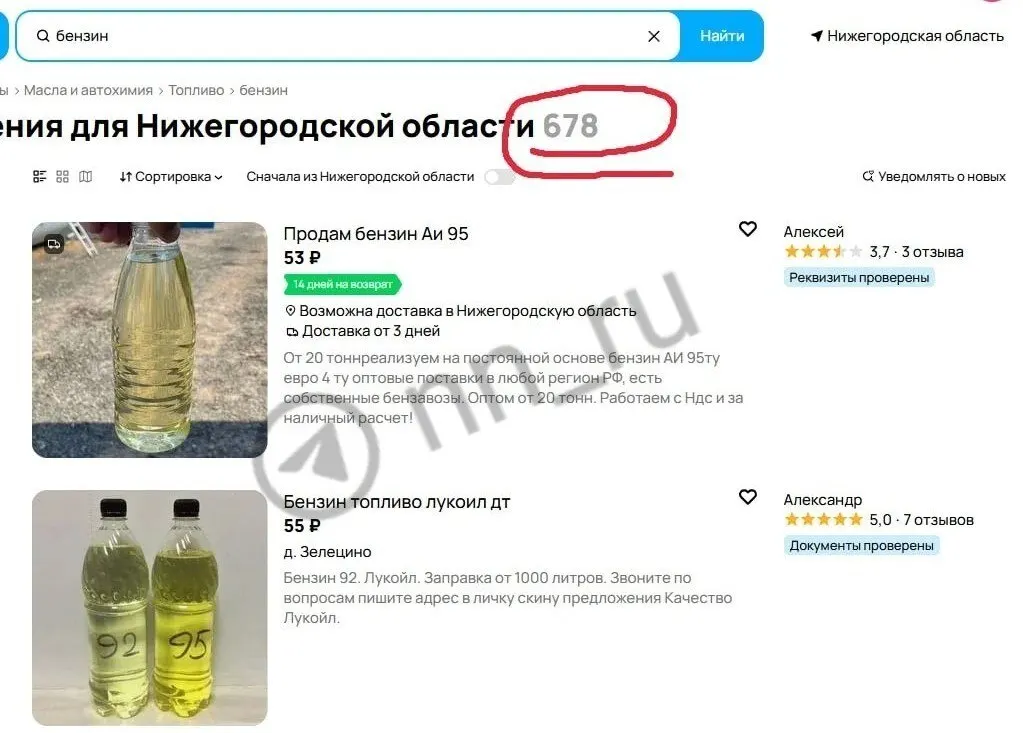Антимонопольная служба и цифровые платформы удаляют объявления о продаже топлива, чтобы остановить спекулятивные перепродажи. Число предложений по запросу «бензин» в регионе сократилось с 678 до 276 — в основном остались объявления о канистрах и автокомплектующих.
