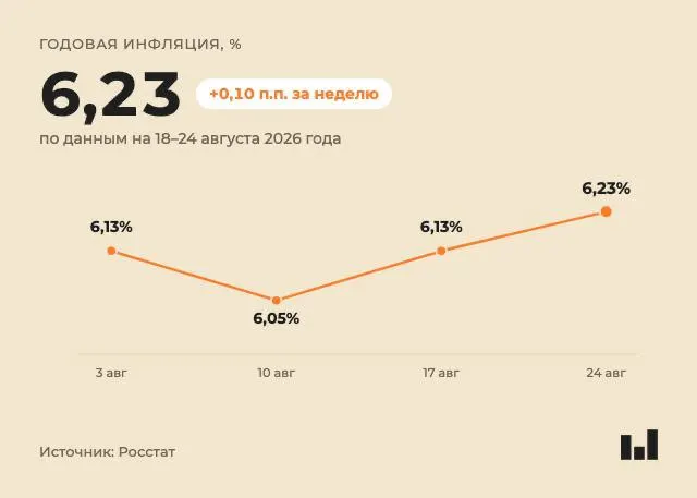 За неделю цены выросли на 0,01%, годовая инфляция ускорилась до 6,23%.