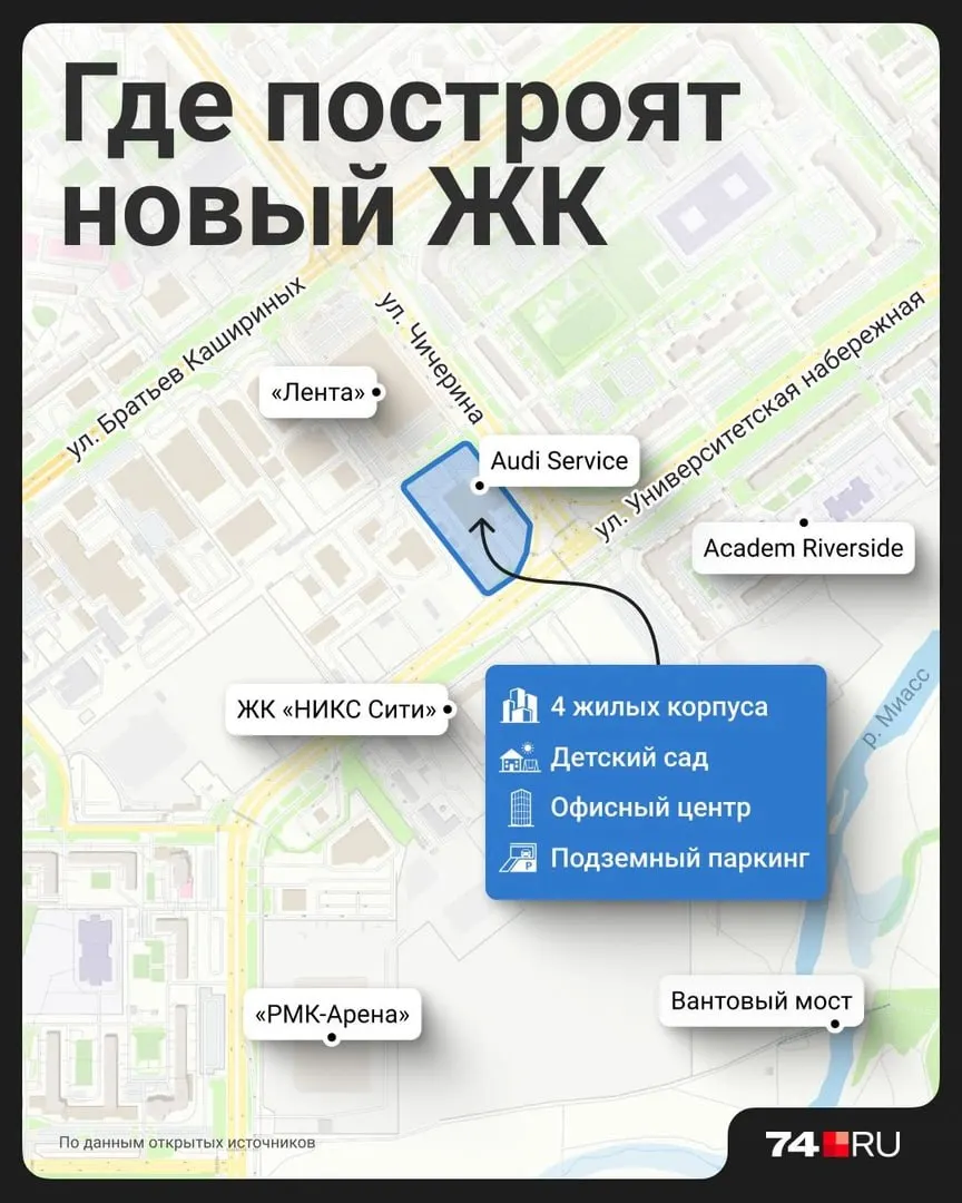 Застройщик купил участок на перекрёстке Университетской набережной и Чичерина. Планируется четыре башни, детский сад, офисный центр и подземная парковка общей площадью около 55 тыс. кв. м.