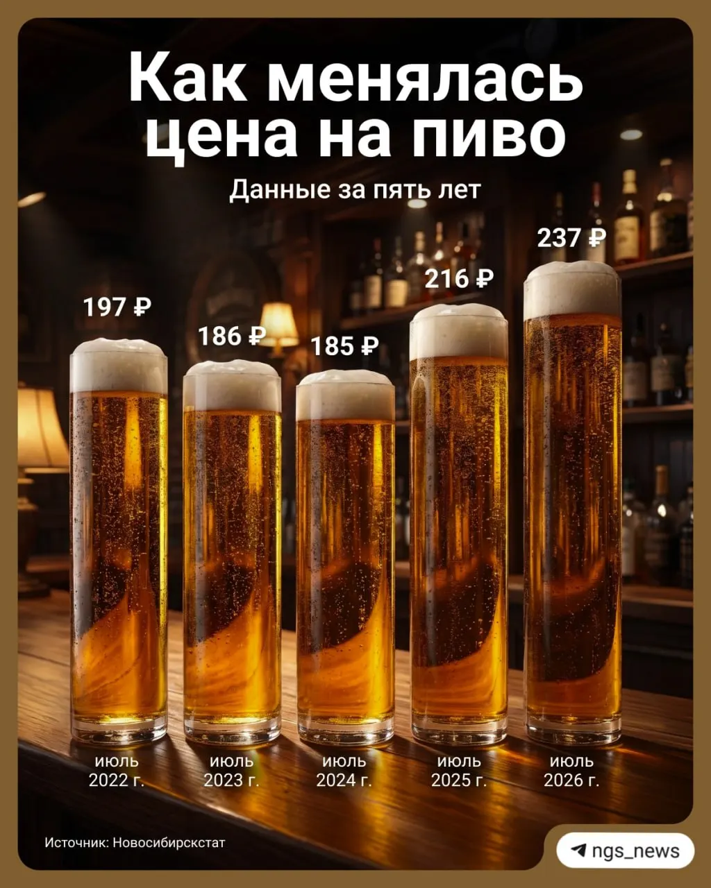 Цены на пиво в регионе выросли: в июле средняя цена за литр достигла 237 ₽, что заметно выше прошлого года.