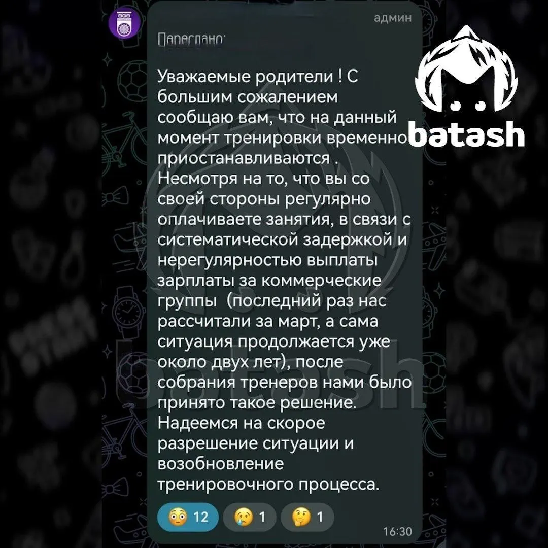 Задержка выплат длится почти два года; тренировки детей временно остановлены; ситуация усложнилась из-за блокировки счетов по долгам.