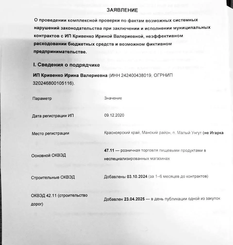 Владелица магазина из Манского округа оказалась участником 11 муниципальных контрактов в Игарке, что вызывает вопросы о квалификации подрядчика и прозрачности торгов.