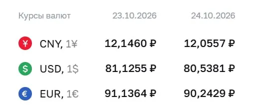 Официальный курс на выходные: доллар — ₽80,54; евро — ₽90,24; юань — ₽12,06. В ближайшие дни возможны колебания рубля.